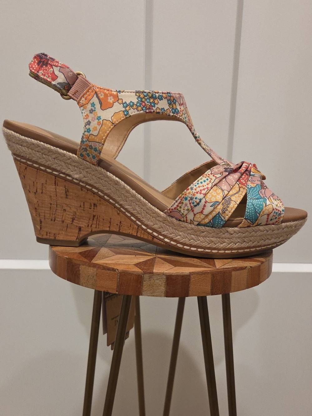 Naturalizer Floral Multicolor Cork Wedge Sandals